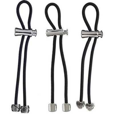 Pulleez Silver Knot, Nugget and Heart Metal Charms on a Black Elastic Hair Tie, Set of 3