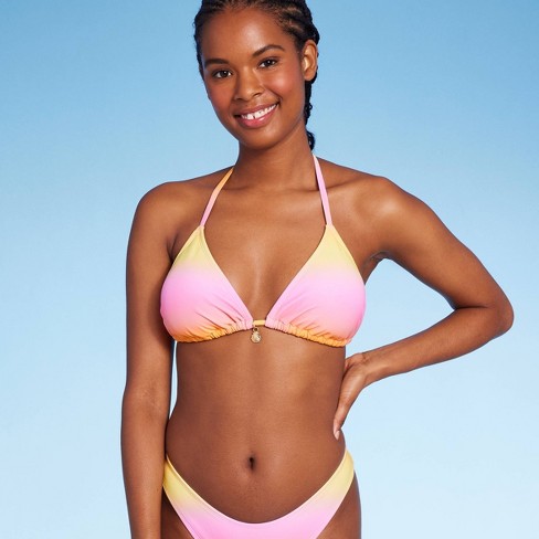 Women's Triangle Bikini Top With Shell Charm - Wild Fable™ Pink/yellow  Ombre Print Xxs : Target