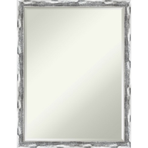 Amanti Art Scratched Wave Chrome Petite Bevel Bathroom Wall Mirror