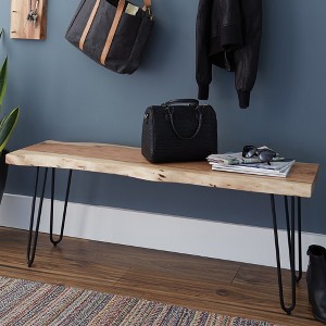 Alaterre Furniture Hairpin Natural Brown Live Edge Wood with Metal Bench - 1 of 4
