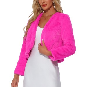 INSPIRE CHIC Women's Long Sleeve Open Front Cropped Winter Faux Fur Jacket - 1 of 4