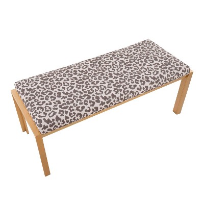 46" Beige Leopard Fabric Gold Metal Bench