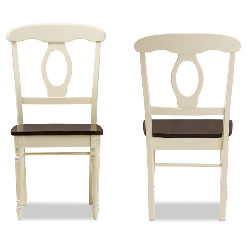 Set of 2 Napoleon French Country Cottage Buttermilk & Cherry Brown Finishing Wood Dining Chairs - Baxton Studio: Rubberwood, Vintage-Inspired, Armless, 3 of 7