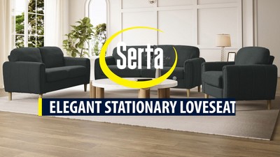 Charcoal Gray Tufted Faux Leather Lawson Sofa with Wood Legs