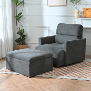 ModernLuxe Upholstered Chaise Lounge with Storage Ottoman, Wide Accent Chair Armchair Lazy Single Sofa Reading Couch Chair, Gray/Beige - 1 of 4