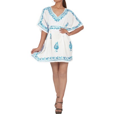 LA LEELA women's Vacation Casual Swim Holiday Beachwear Summer Bathing Suit Cover-up Short Swing Beach Dress for Women 1X-2X White, Solid