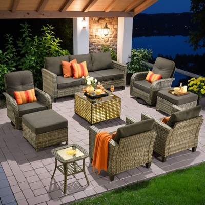 XIZZI Patio Furniture Sets Designed for Outdoor Relaxation, Comfy 3.5-Inch Cushions & 360° Swivel Action for Extra Comfort, 9 Pcs/Set, Black
