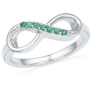 Created Emerald Prong Set Infinity Ring in Sterling Silver (4.50), Women