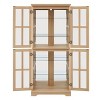 Vynxaria Antique Glass High Cabinet: Grid Doors, Adjustable Shelves, Integrated Lighting for Books/Collectibles - 2 of 4
