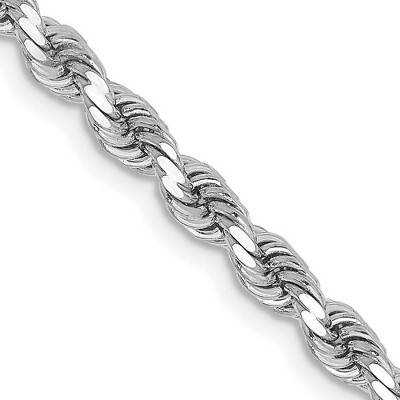 Black Bow Jewelry 3.25mm 10k White Gold Solid Diamond Cut Rope Chain Necklace