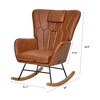 VECELO Upholstered Faux Leather/Teddy Fabric Rocking Chair Modern Glider Rocker Recliner with Thick Headrest, Padded Seat White/Brown/Pink - 3 of 4
