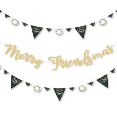 Big Dot of Happiness Rustic Merry Friendsmas - Christmas Party Letter Banner Decor - 36 Cutouts & No-Mess Real Gold Glitter Merry Friendsmas Letters