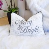 Gulches "Merry & Bright" Embroidered Throw Pillow ¨C 14x20" White & Silver Velvet Lumbar Cushion for Fireplace Mantel with Snowflake Trim - 2 of 4