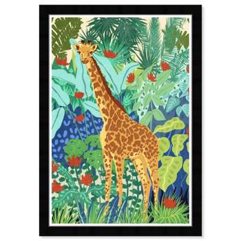 15" x 21" Contemporary Colorful Giraffe Framed Wall Art Print Green - Wynwood Studio