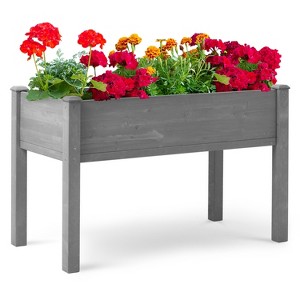 Gulches Set of 2 Brown Raised Planters Garden Beds, 22x8x6 - with Grid Design, Outdoor Wooden Planters and Plant Stand with Climbing Trellis - 1 of 4