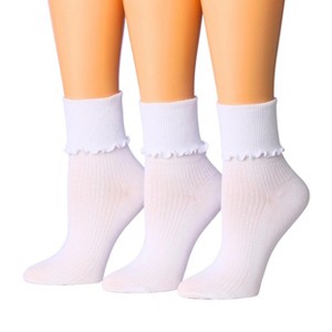 Tipi Toe Womens White Solid Lettuce Edge Lightweight Crew Length With Cuff Ruffle Socks - 1 of 1