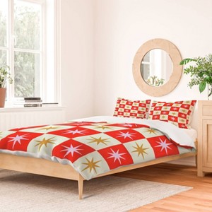 Deny Designs Full/Queen Galaxy Eyes Star Check Festive Duvet Cover and Pillow Sham Cream - 1 of 4