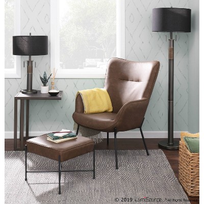 Espresso Faux Leather Industrial Lounge Chair with Metal Legs
