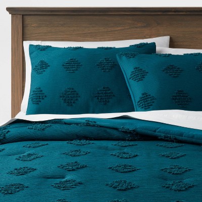 King Tufted Diamond Crinkle Comforter & Sham Set Dark Teal Blue - Threshold™