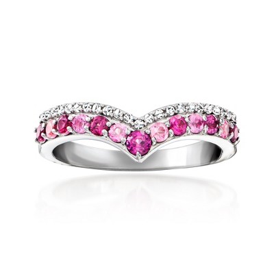 Ross-Simons 0.20 ct. t.w. Rhodolite Garnet and .10 ct. t.w. Pink Tourmaline V-Shaped Ring With .10 ct. t.w. White Zircon in Sterling Silver