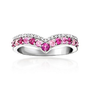 Ross-Simons 0.20 ct. t.w. Rhodolite Garnet and .10 ct. t.w. Pink Tourmaline V-Shaped Ring With .10 ct. t.w. White Zircon in Sterling Silver - 1 of 4