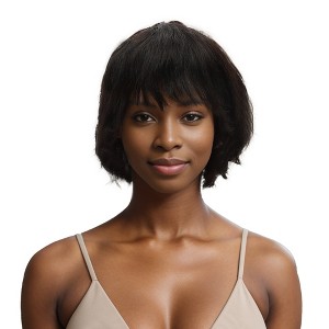 Unique Bargains Women's Straight Short Hair Wig Real Human Hair 4in Black 1 Pc - 1 of 4