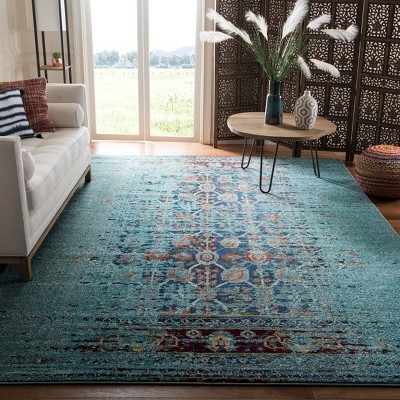Boho Chic Blue and Multi High Pile Square Area Rug
