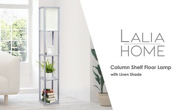 White Rectangular Shelf Floor Lamp with Linen Shade