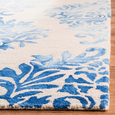 Beige and Blue Hand-Tufted Wool Rectangular Area Rug