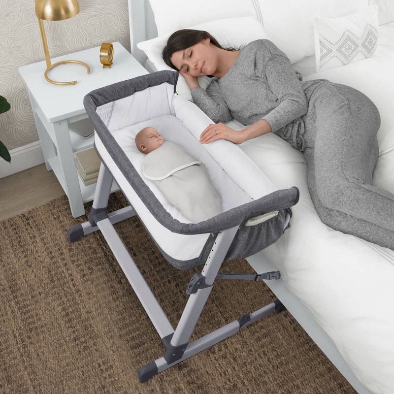 Simmons Kids&#39; Dream Bedside Baby Bassinet Sleeper with Breathable Mesh and Adjustable Heights - Lightweight Portable Crib - Gray, 4 of 20