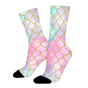 Mermaid Scales Pastel Gold Glitter Pattern Women Printed Crew Socks Funny Funky Socks Soft Polyester Novelty Gifts for Artists Men - 1 of 1