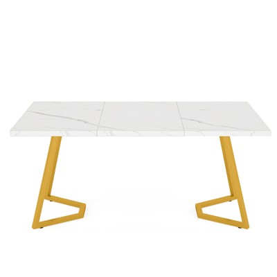 Lirago 55.12"L x 31.5"W Faux Marble & Metal Rectangular Desk/Dining Table – Multifunctional Workstation for Office/Home, Seats 4-6