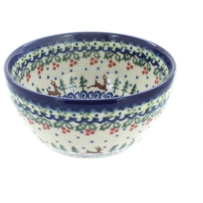 Blue Rose Polish Pottery Reindeer Delight Dessert Bowl