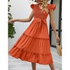 Women's Summer Casual Dresses Cap Ruffle Sleeveless V Neck Smocked Flowy Beach Sundress Belted Tiered Boho Maxi Dress - 2 of 4