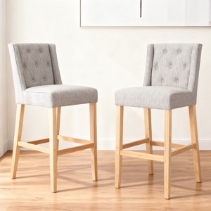 31" Contemporary Tufted Fabric Wingback Counter Stools, Set of 2, Coffee Gray with Natural Legs, Stylish and Comfortable Bar Seating - 1 of 4