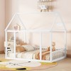 NicBex Twin/Full Size Kids Montessori Bed with House Roof Frame,Floor Bed with Safety Guardrails,Toddler bed for Bedroom,Gray/White/Brown - 2 of 4
