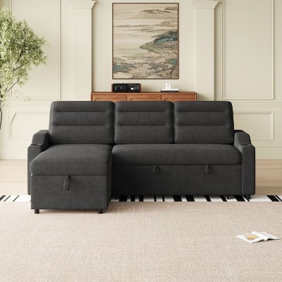 NicBex Couches for Living Room 83.8" Convertible Sleeper Combo Sofa Bed Upholstered Pullout Sofa with Storage Recliner and Cup Holder