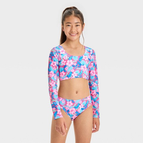 Art Class Girls' Floral Printed Rash Guard Set - art class™ L: Botanical Pattern, Recycled Polyester, 2-Piece
