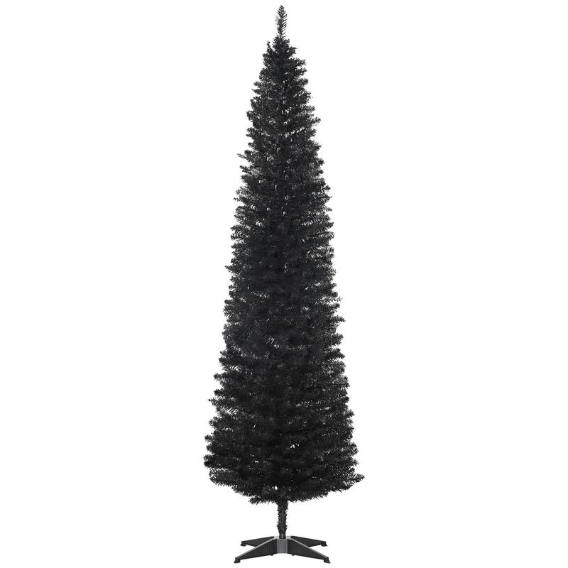 HOMCOM 7 FT Unlit Artificial Christmas Tree Slim Noble Fir with Realistic Branches and 499 Tips, Black, 1 of 10