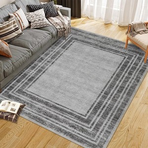 Area Rug Modern Border Contemporary Minimalist Washable Indoor Rug Non Slip Soft Decorative Accent Rug - 1 of 4