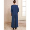 INSPIRE CHIC Women's Chiffon Ruffles V Neck Top Wide Legs Wedding Guest Pant Suit Sets 2 Pcs - 4 of 4
