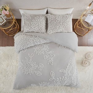 King/Cal King 3 Piece Tufted Cotton Chenille Floral Duvet Cover Set - 1 of 1