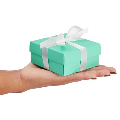 Small Teal Gift Boxes with White Satin Ribbon, 24-Pack