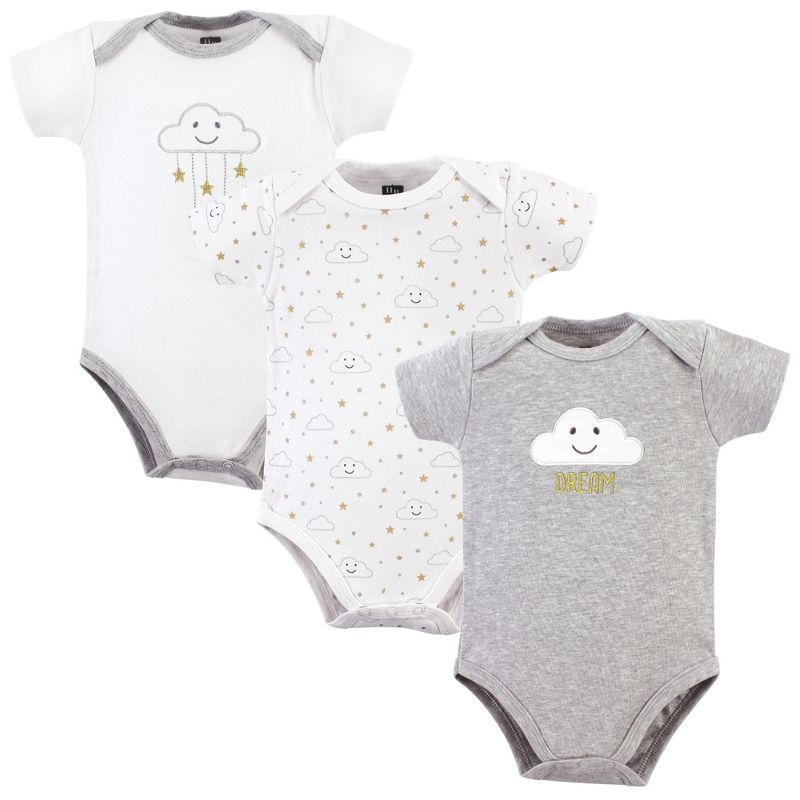 Hudson Baby Cotton Bodysuits 3pk, Gray Clouds, 1 of 3