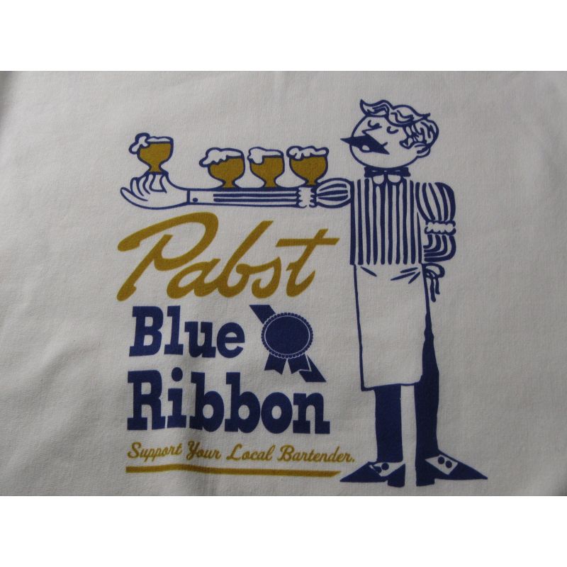 Pabst Blue Ribbon Bartender With Beer Logo Men's White Long Sleeve Sweatshirt, 2 of 3