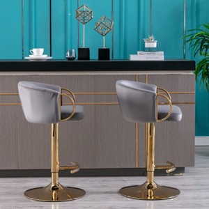 Racxily Set of 2 Bar Stools - Swivel Height Adjustable Bar Stools with Chrome Footrest/Base, Velvet & Golden Legs,for Home Bar/Kitchen, Grey - 1 of 4