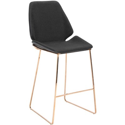 Saddle Style Black Leather Counter Stool with Gold Metal Frame