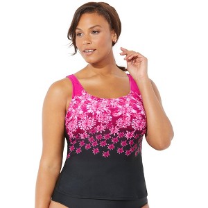 Swimsuits for All Women's Plus Size Chlorine Resistant Classic Tankini Top - 1 of 4