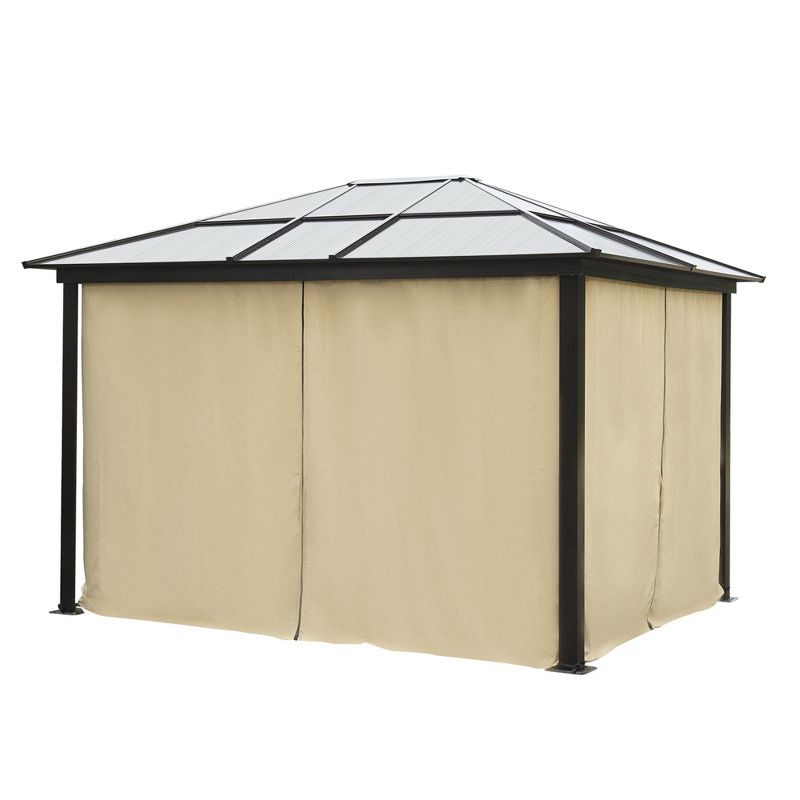 Outsunny 10x12 Polycarbonate Hardtop Gazebo, Gazebo Canopy with Aluminum Frame, Curtains and Netting for Garden, Patio, Backyard, Beige, 4 of 9