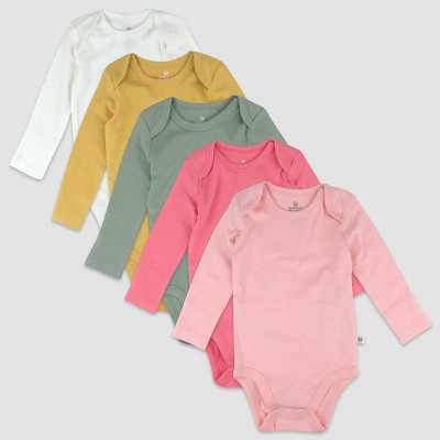 Honest Baby 5pk Organic Cotton Long Sleeve Bodysuit - Newborn